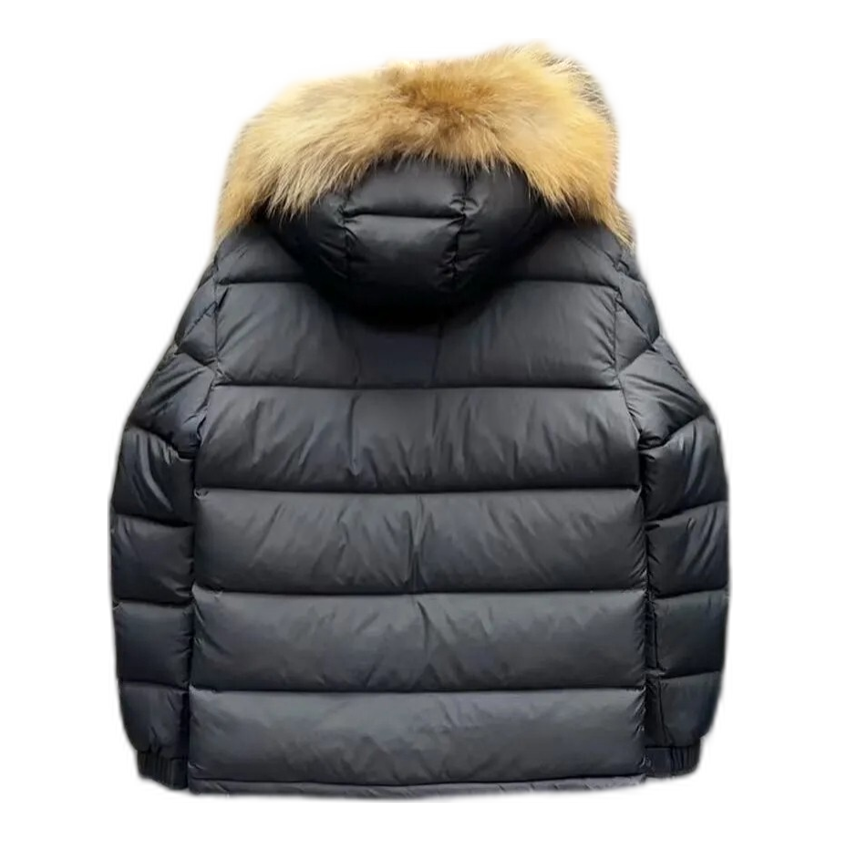Moncler Fur-Trim Hooded Short Puffer Jacket in Black