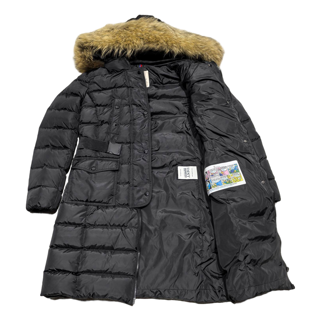 Moncler Four-Pocket Fur-Trim Hooded Long Puffer Coat in Black