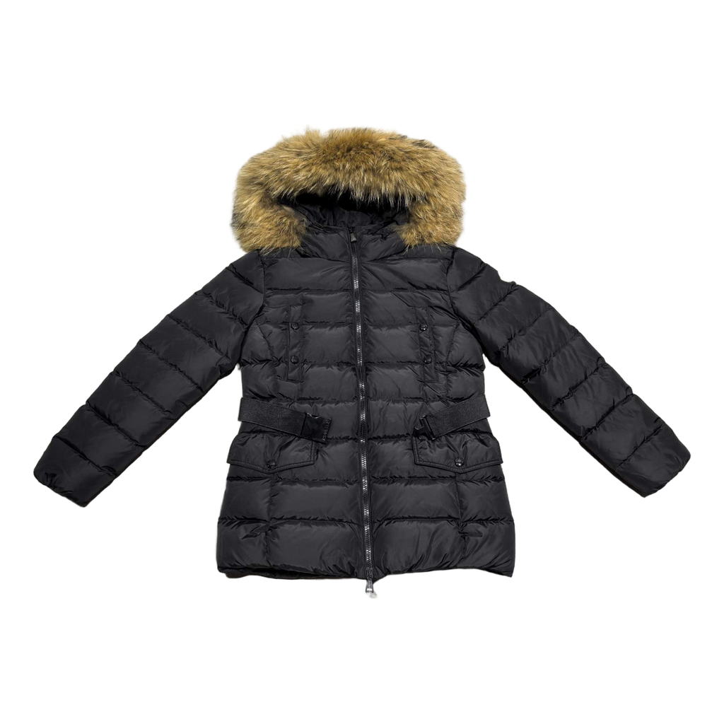 Moncler Four-Pocket Belted Fur-Trim Puffer Jacket in Black