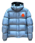 Moncler Orange-Badge Hooded Puffer Jacket in Ice Blue