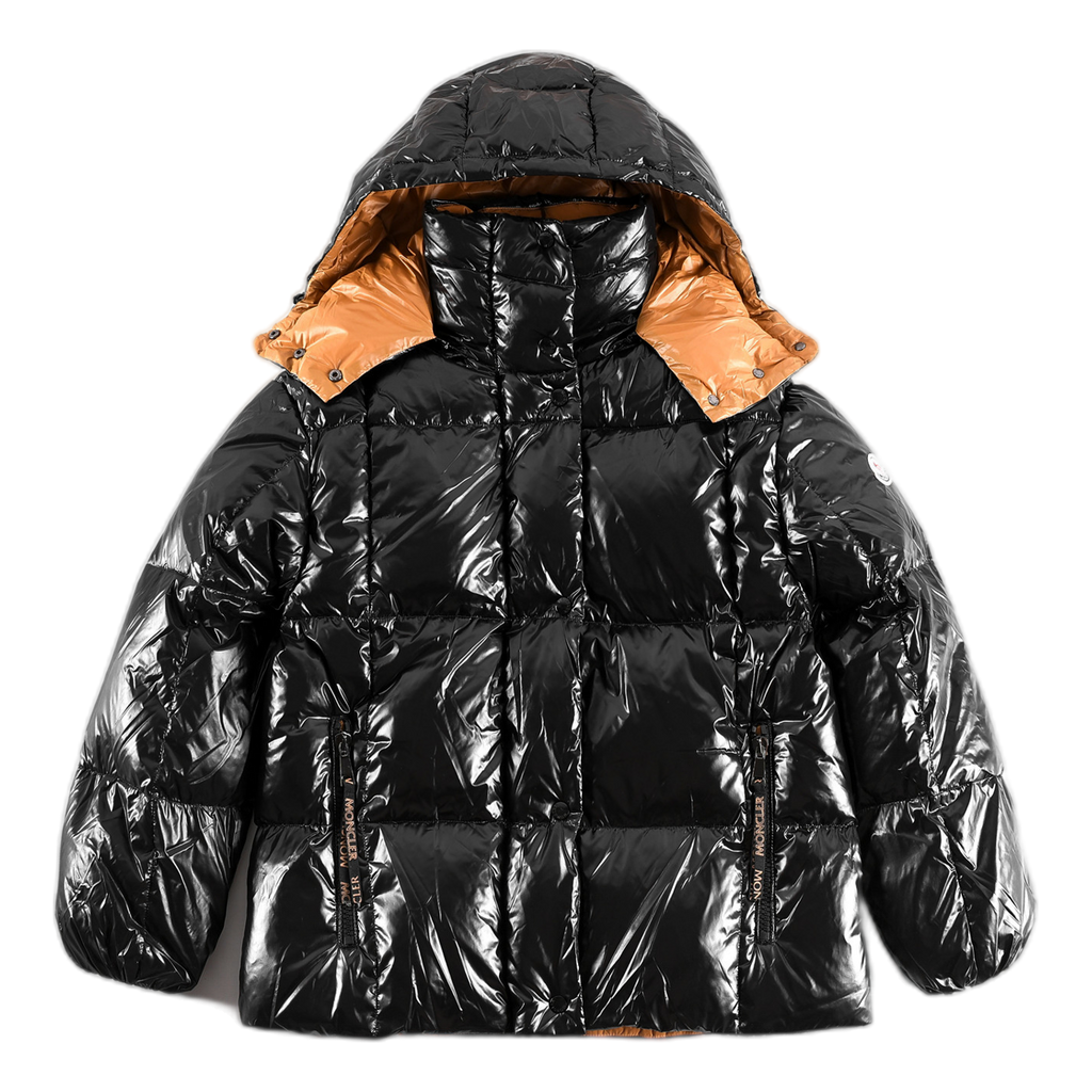 Moncler Copper-Lined Glossy Short Puffer Jacket in Black