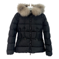 Moncler Cinched-Waist Fur-Trim Hooded Puffer Jacket in Black