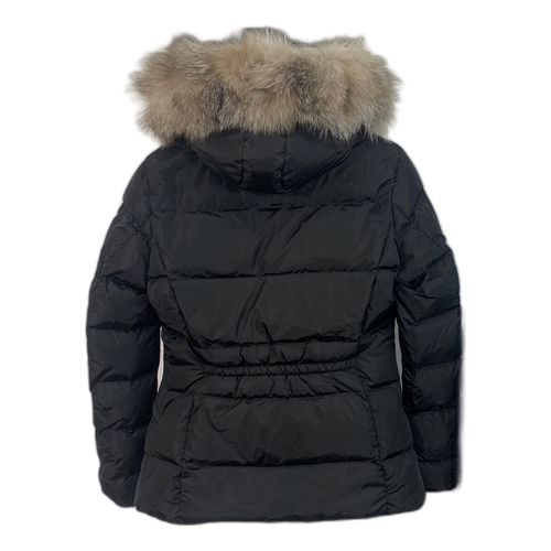 Moncler Cinched-Waist Fur-Trim Hooded Puffer Jacket in Black