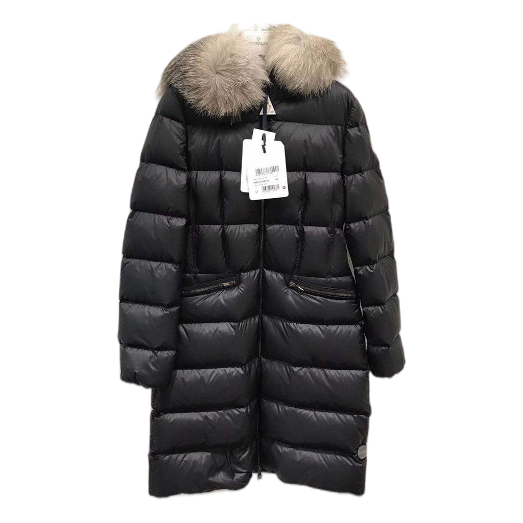 Moncler Four-Pocket Fur-Trim Hooded Long Puffer Coat in Black
