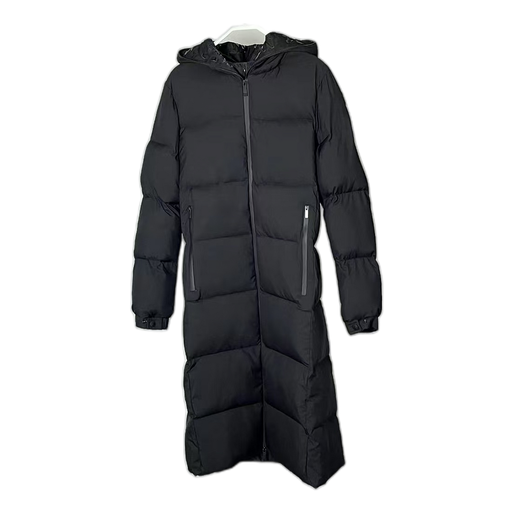 Moncler Matte Zip-Front Hooded Long Puffer Coat in Black