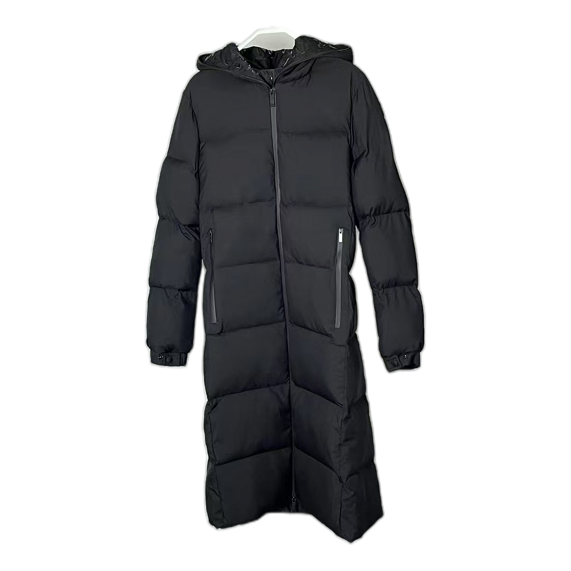 Moncler Matte Zip-Front Hooded Long Puffer Coat in Black