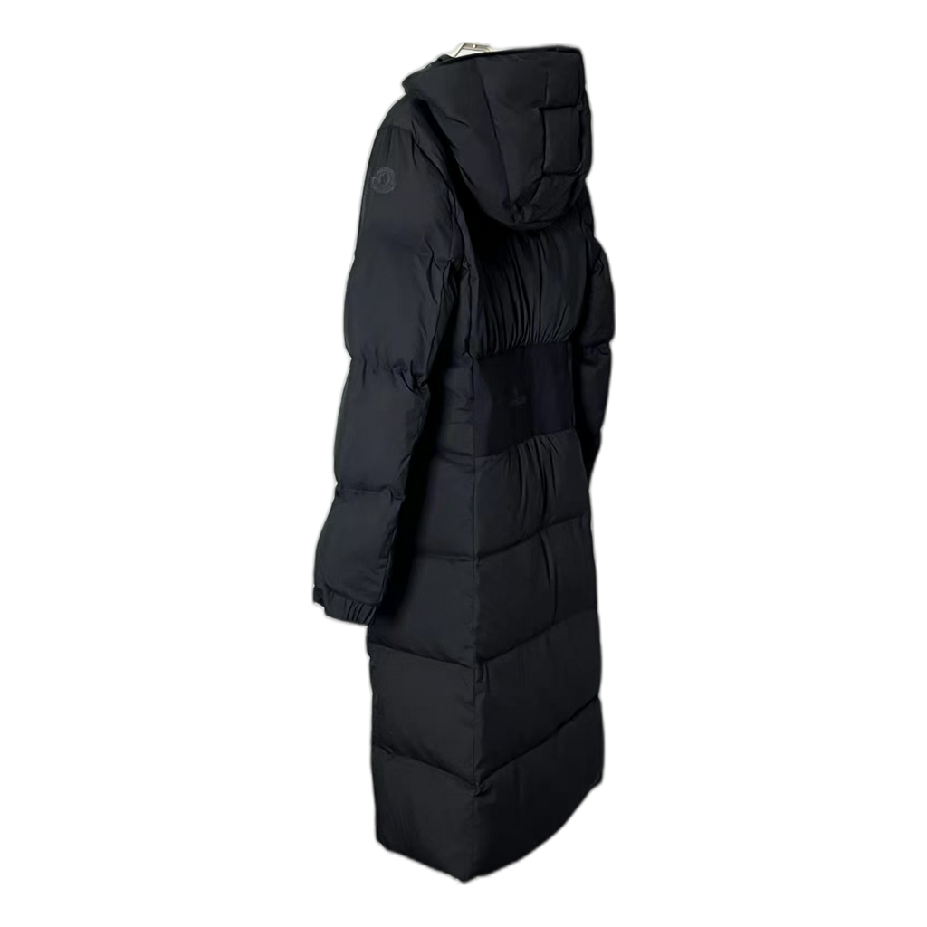 Moncler Matte Zip-Front Hooded Long Puffer Coat in Black