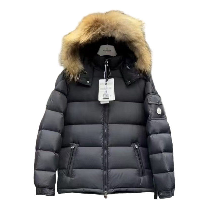 Moncler Fur-Trim Hooded Puffer Jacket in Black