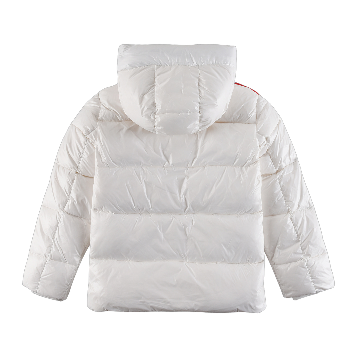 Moncler Tricolour Sleeve-Stripe Hooded Puffer Jacket in White