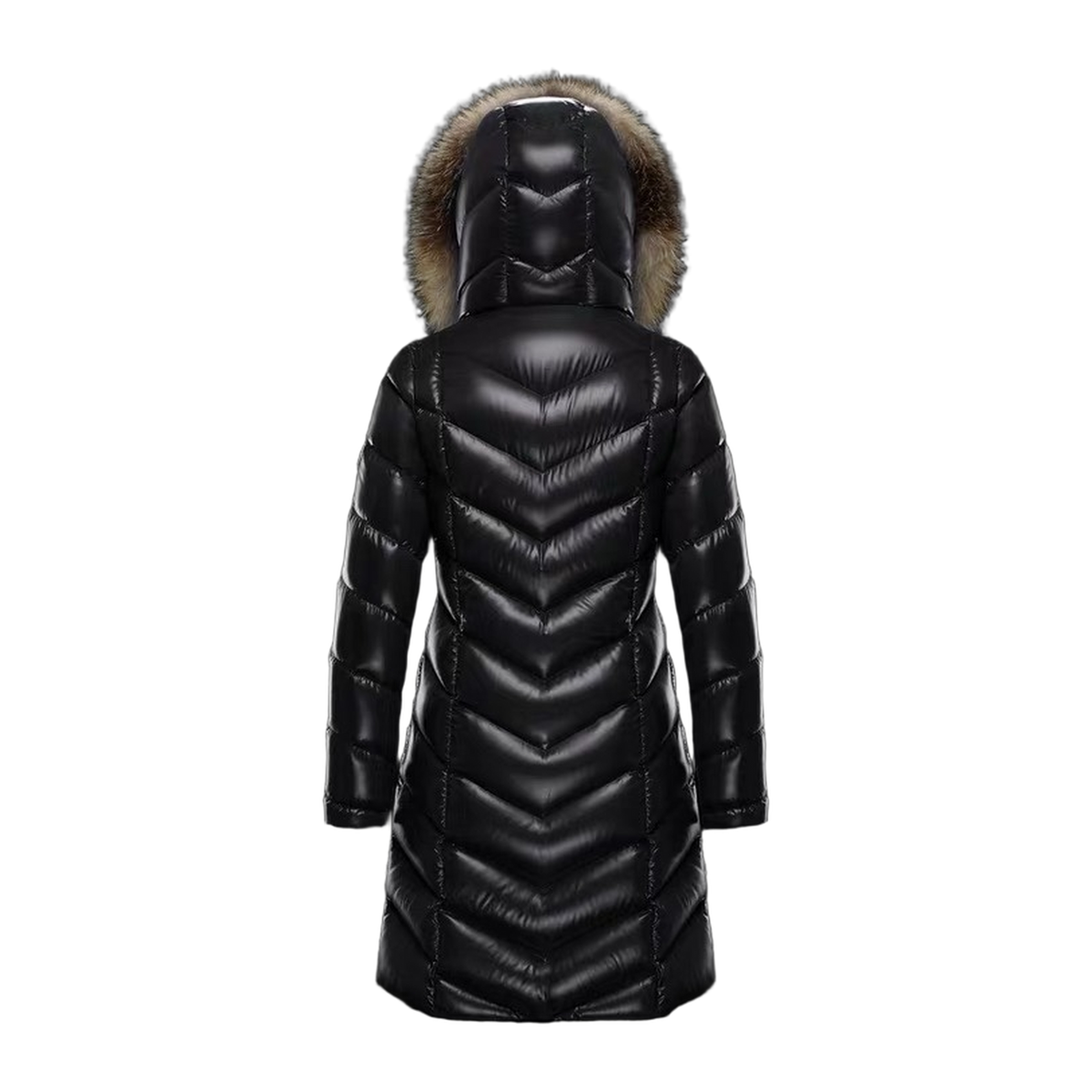 Moncler Fulmarus Chevron-Quilted Fur-Trim Long Coat