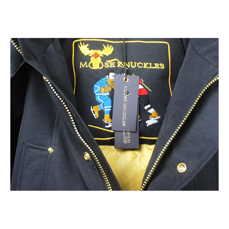 Moose Knuckles Stag Lake Gold-Trim Fur-Hood Parka in Black
