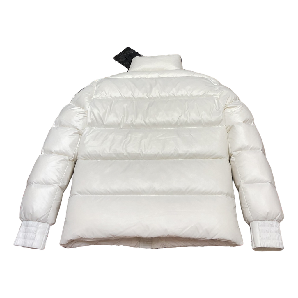 Moose Knuckles Logo-Zip Quilted Puffer Bomber Jacket in Off White