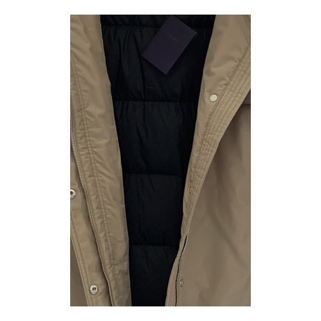 Prada Belted Fur-Trim Hooded Coat in Beige