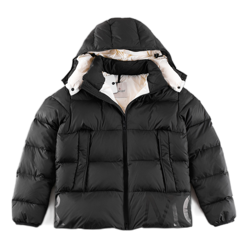 Moncler Contrast-Lined Logo-Hood Puffer Jacket in Black