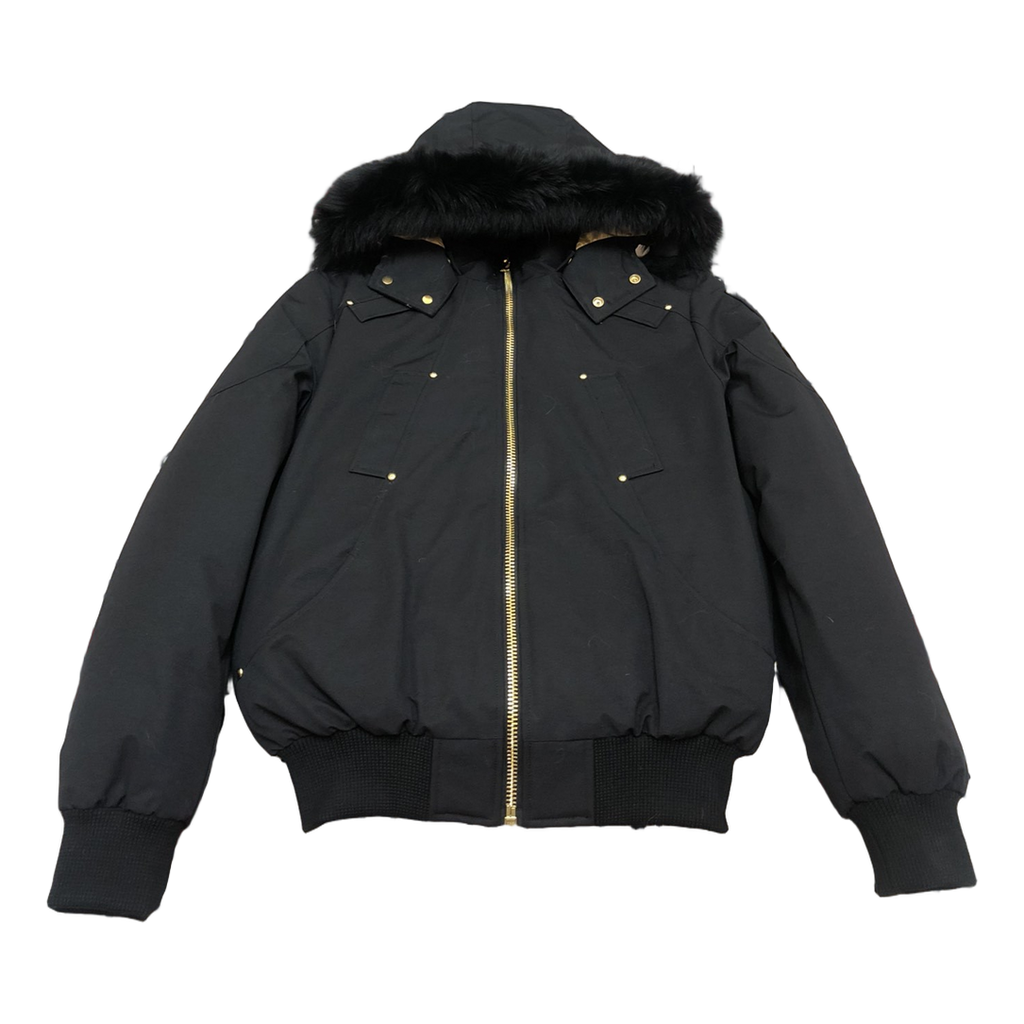 Moose Knuckles Gold Ballistic Fur-Trim Bomber Jacket in Black