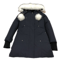 Moose Knuckles Stirling Pom-Pom Fur-Trim Parka in Navy