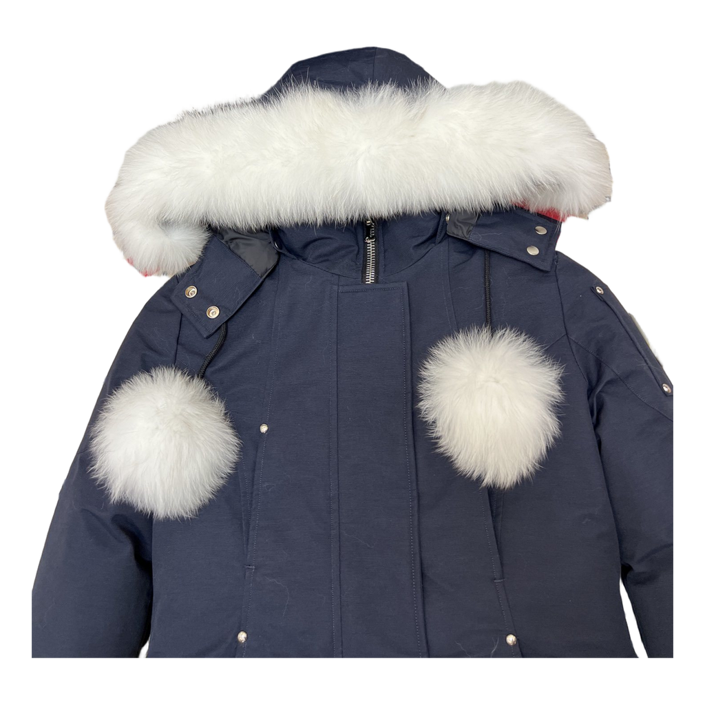 Moose Knuckles Stirling Pom-Pom Fur-Trim Parka in Navy