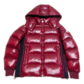 Moncler Logo-Zip Glossy Hooded Puffer Jacket in Red