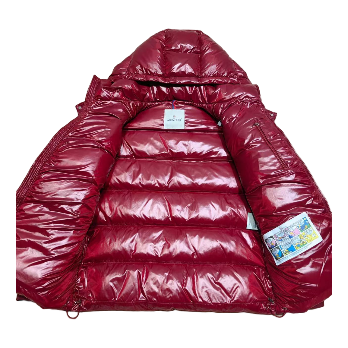 Moncler Logo-Zip Glossy Hooded Puffer Jacket in Red