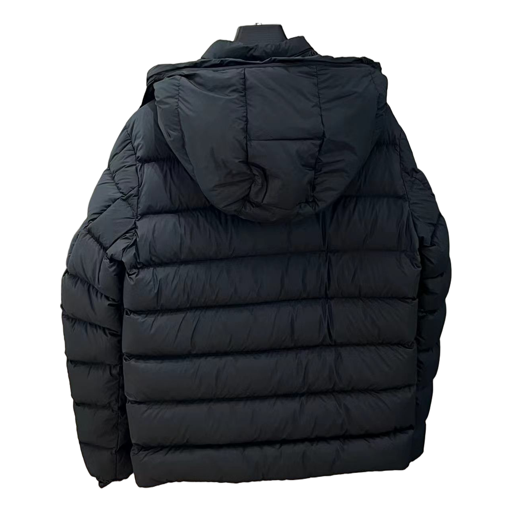 Moncler Vertical-Logo Placket Hooded Puffer Jacket in Black