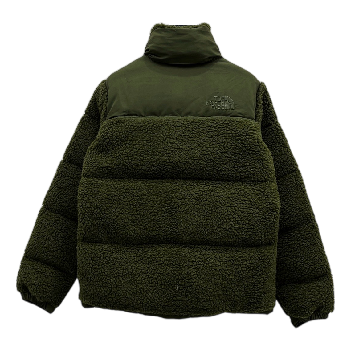 The North Face Fleece-Panel Stand-Collar Puffer Jacket in Olive