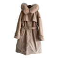 Prada Belted Fur-Trim Hooded Coat in Blush Beige