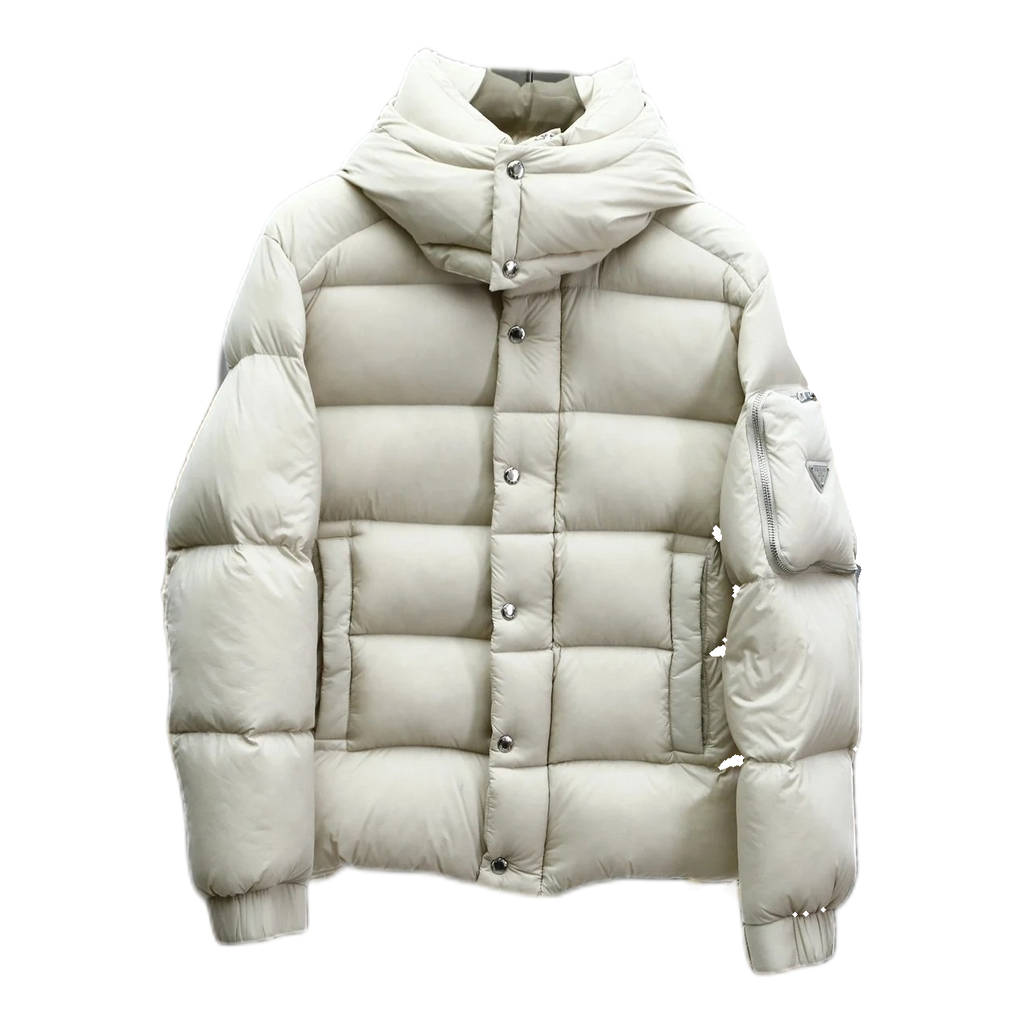 Prada Hooded Puffer Jacket with Sleeve Pouch